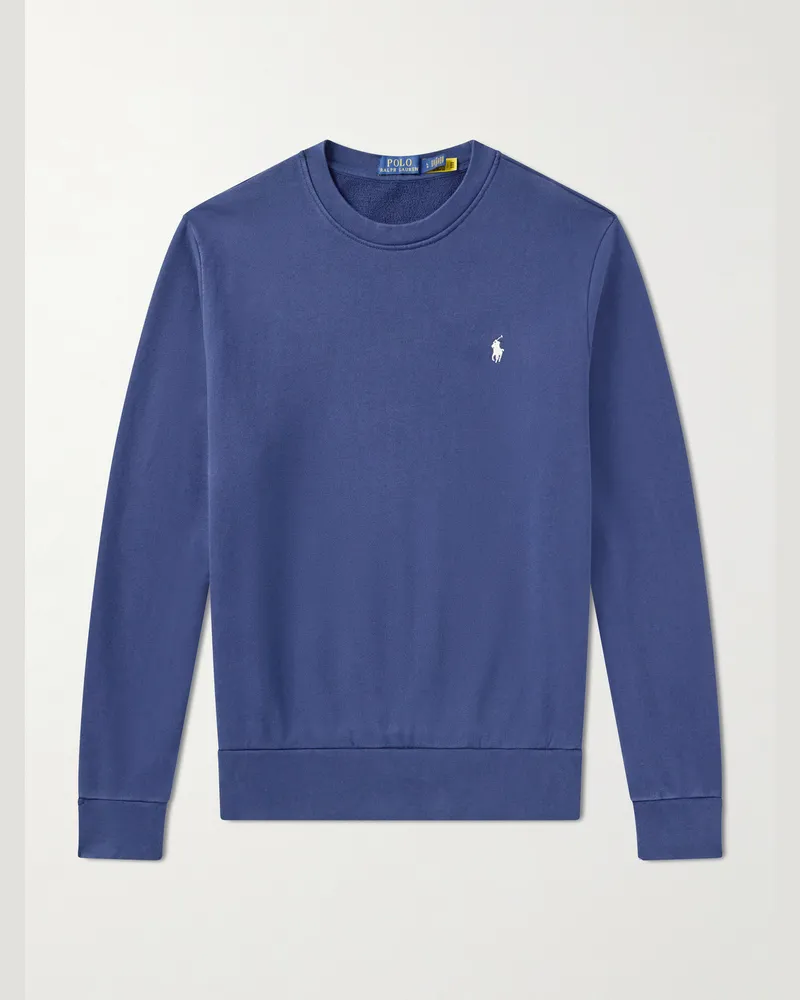 Ralph Lauren Logo-Embroidered Cotton-Jersey Sweatshirt Blue