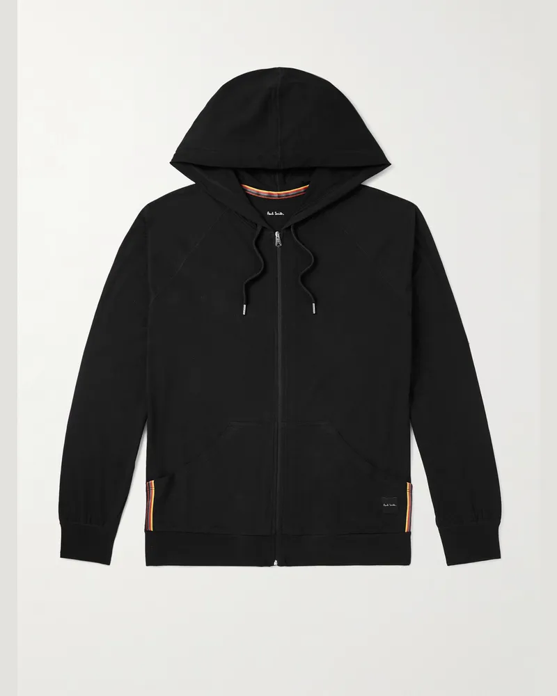 Paul Smith Kapuzenjacke aus Baumwoll-Jersey mit Reißverschluss und Webband Schwarz