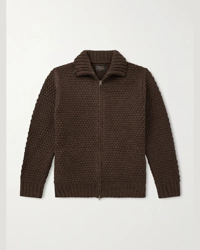 Beams Plus Zip-Up Wool Sweater Brown