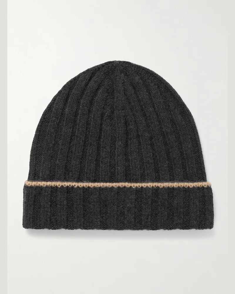 Brunello Cucinelli Beanie aus Kaschmir in Rippstrick Grau