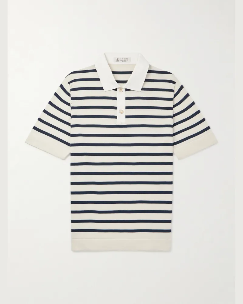 Brunello Cucinelli Gestreiftes Polohemd aus Baumwolle Blau