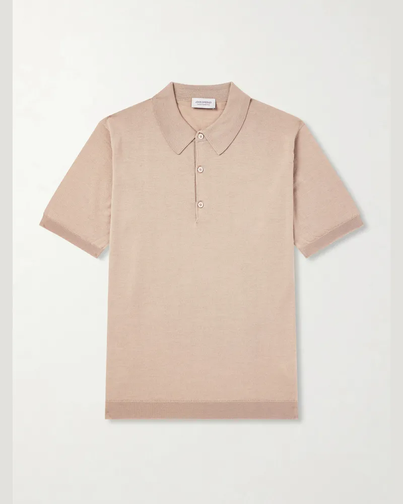 John Smedley Macloud Knitted Merino Wool Polo Shirt Neutrals
