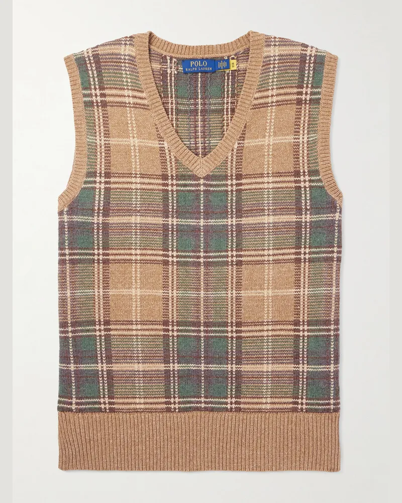 Ralph Lauren Ärmelloser Pullover aus einer karierten Woll-Baumwollmischung Neutral