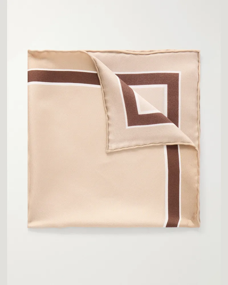 Ermenegildo Zegna Printed Silk-Twill Pocket Square Neutrals
