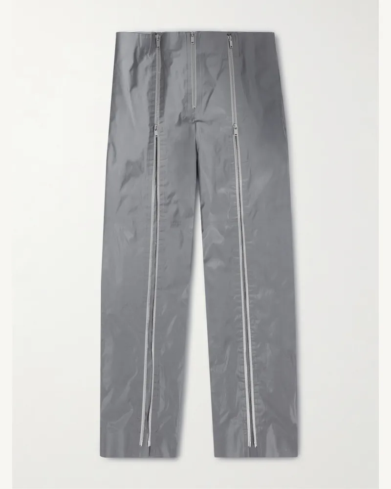 Jil Sander Straight-Leg Zip-Embellished Reflective Shell Trousers Gray