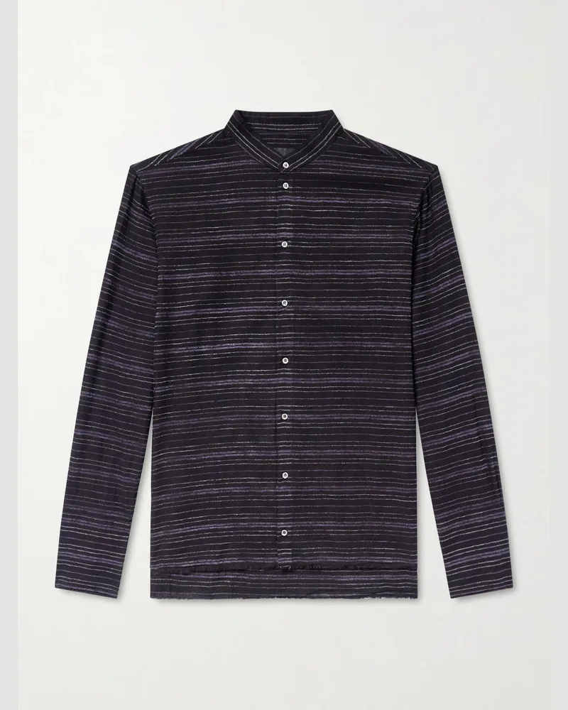 FourTwoFour on Fairfax HOORSENBUHS Hemd aus gestreiftem Flanell aus einer Baumwollmischung mit Stickerei Schwarz