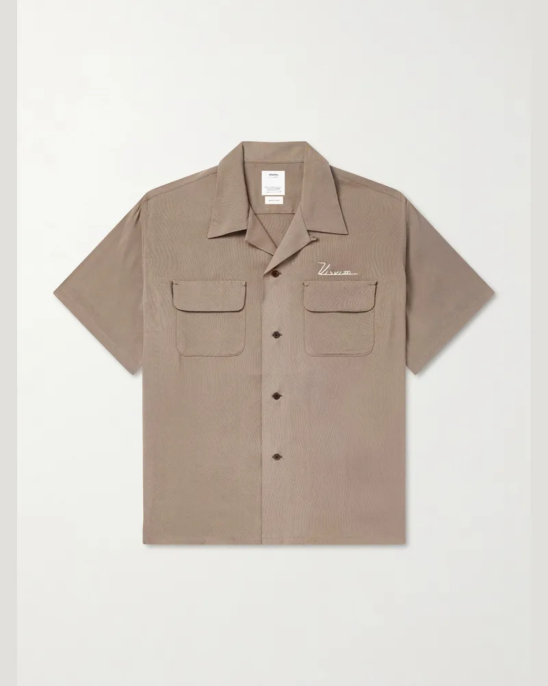 Visvim Judo Convertible-Collar Logo-Embroidered Woven Shirt Brown