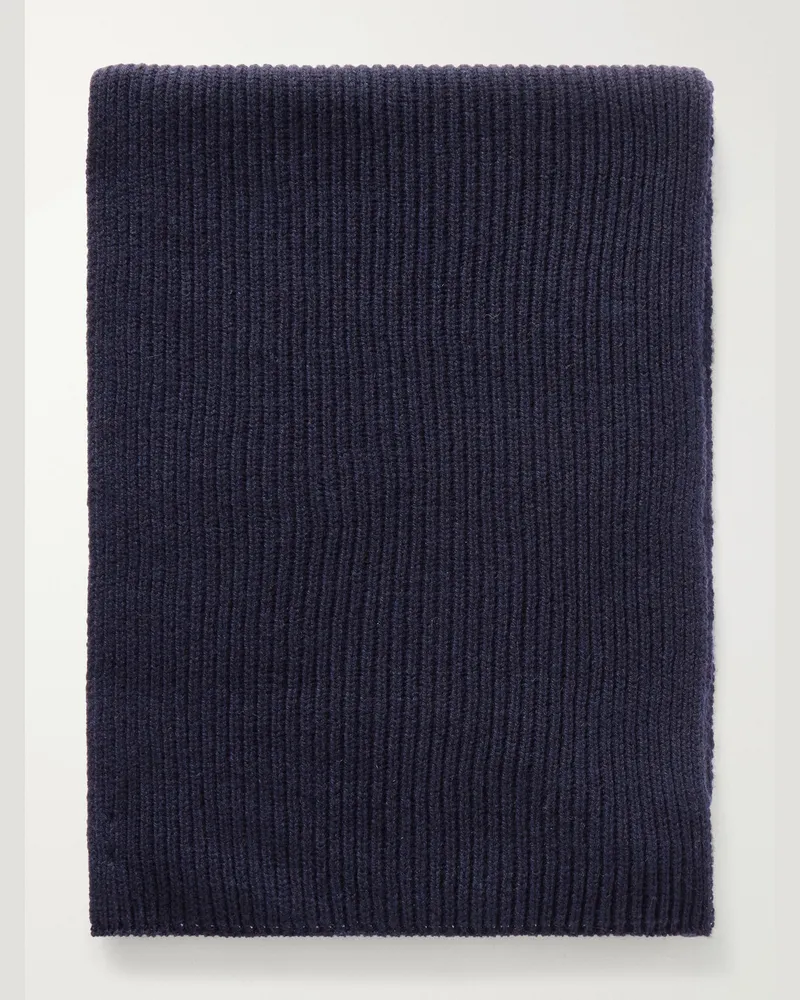 Johnstons of Elgin Ribbed Cashmere Scarf Blue