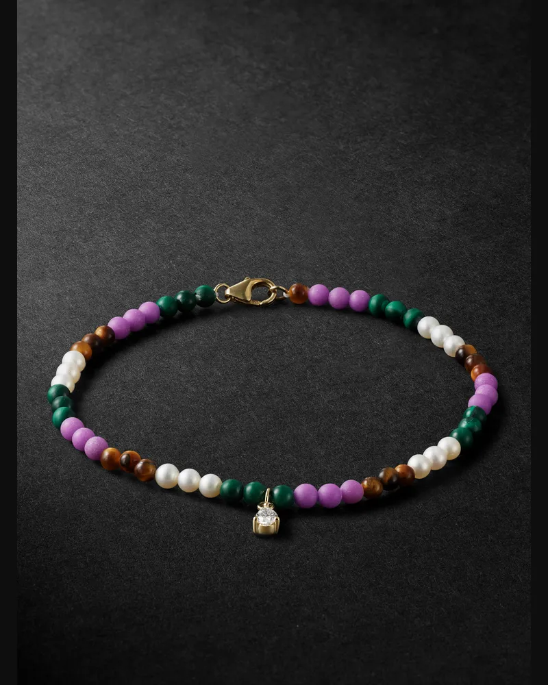 Yvonne Léon Perlenarmband mit mehreren Steinen und Details aus Gold Lila