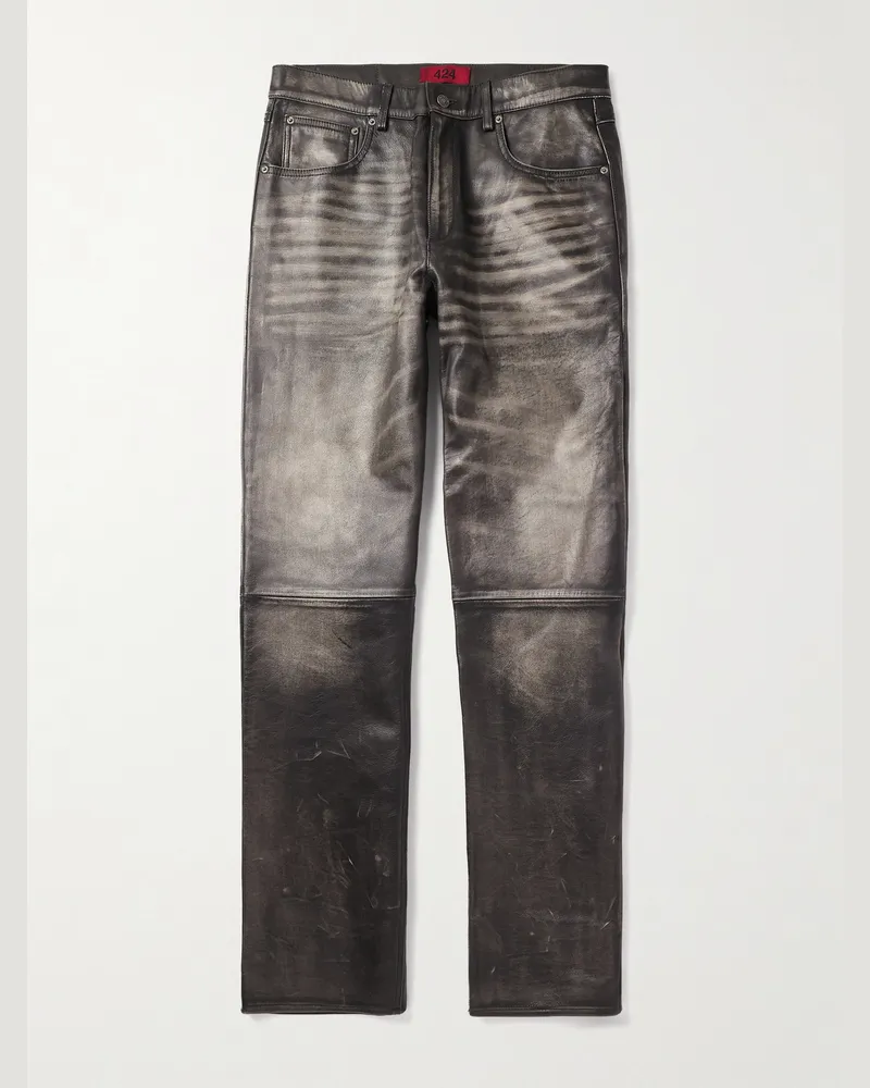 FourTwoFour on Fairfax Schmal und gerade geschnittene Hose aus Leder Schwarz