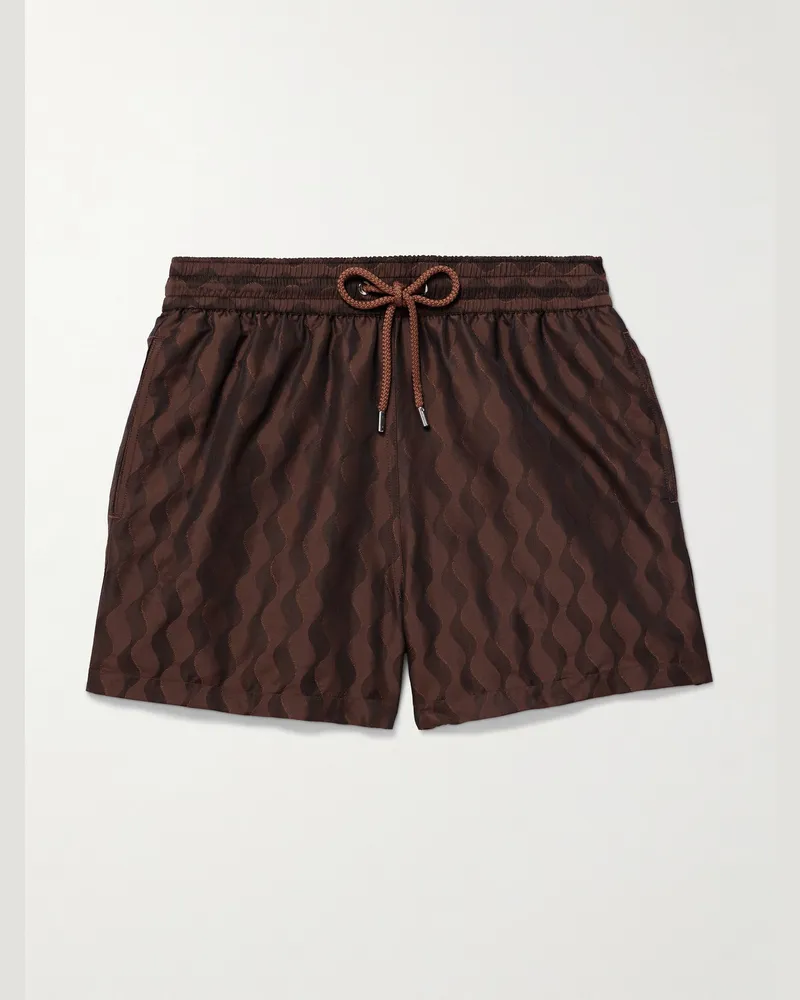 Frescobol Carioca Rio Straight-Leg Mid-Length Recycled Jacquard Swim Shorts Brown