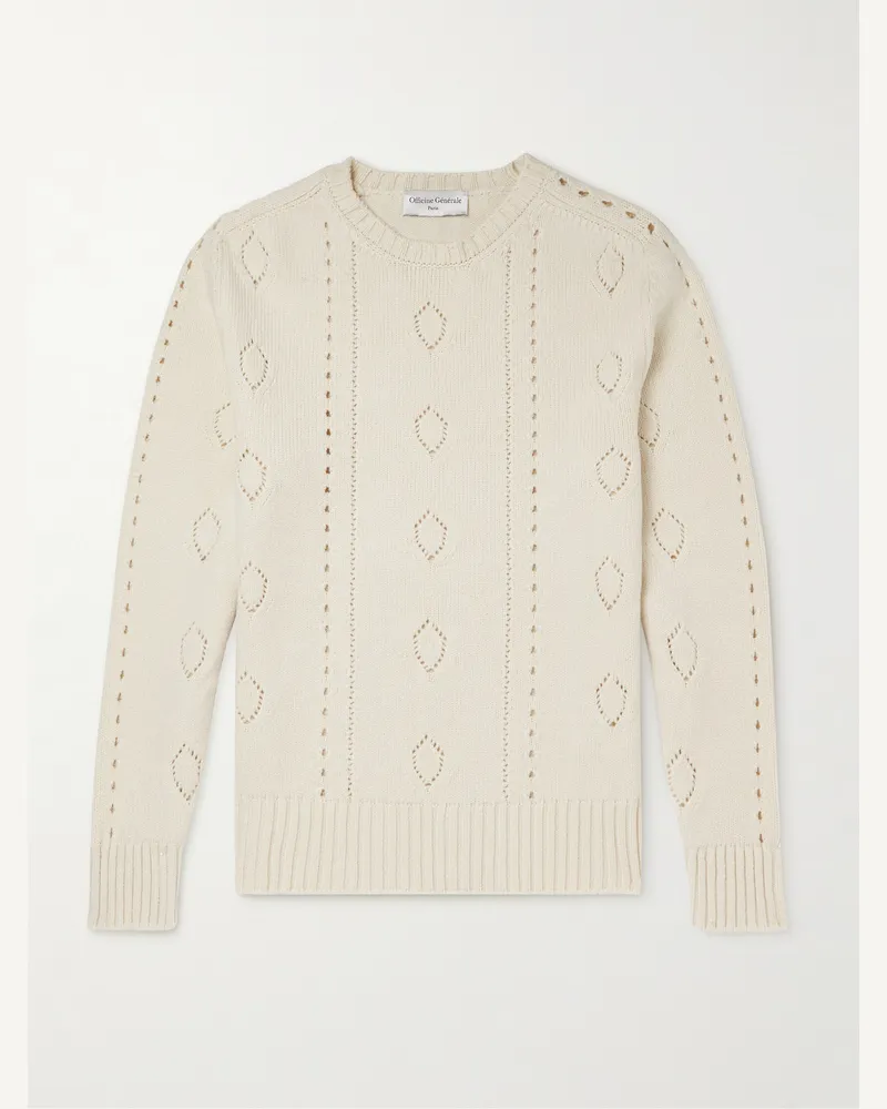 Officine Generale Marco Pointelle-Knit Sweater Neutrals