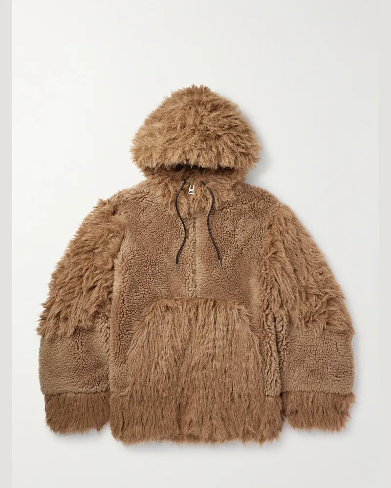 Sacai Wattierte Kapuzenjacke aus Faux Fur und Shearling-Imitat Braun