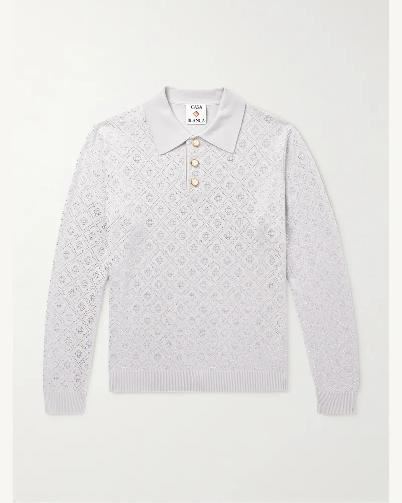 Casablanca Paris Pullover aus Wolle mit Polokragen und Kristallen Grau
