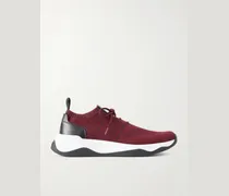 Shadow Leather-Trimmed Stretch-Knit Sneakers