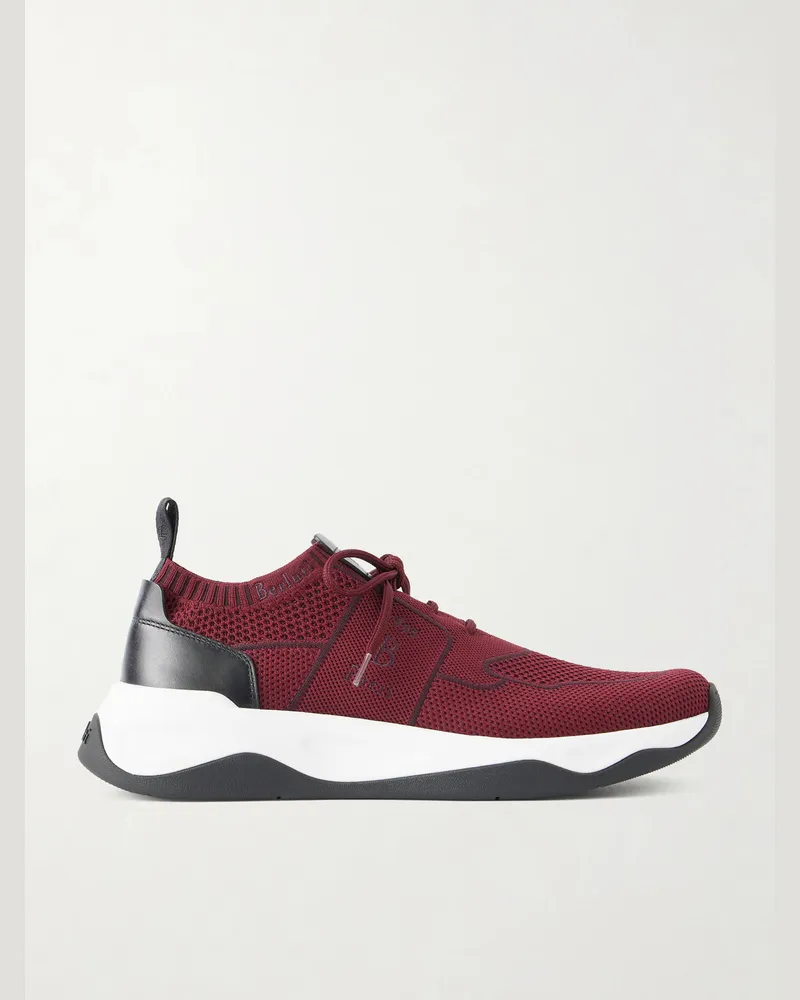 Berluti Shadow Leather-Trimmed Stretch-Knit Sneakers Red