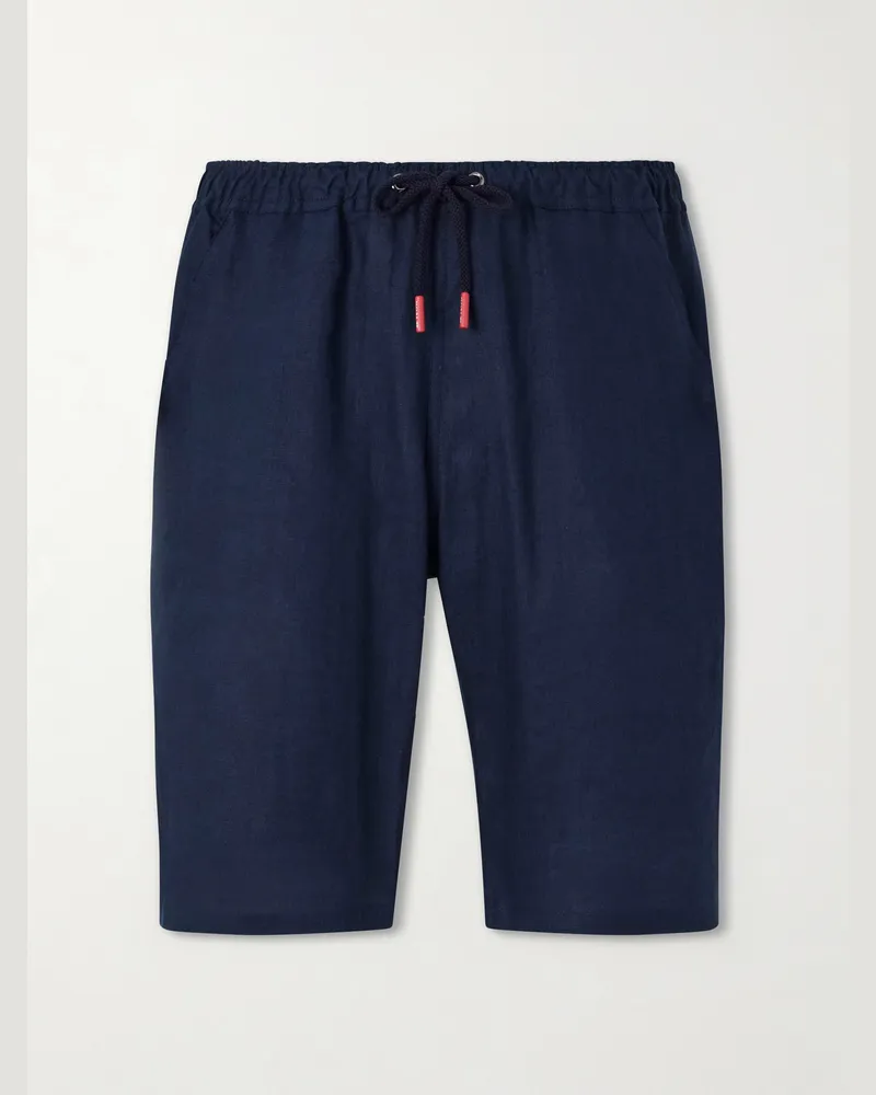 Kiton Drawstring Linen Straight-leg Shorts Blue