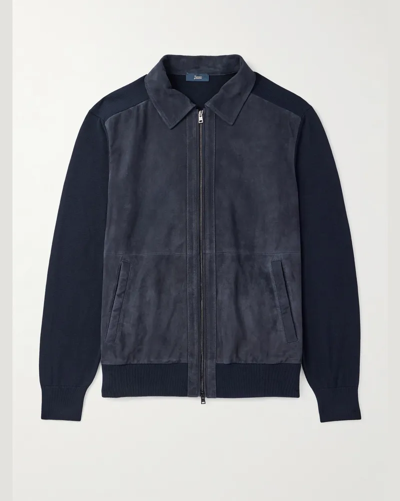 Herno Jacke aus Baumwolle und Veloursleder Blau