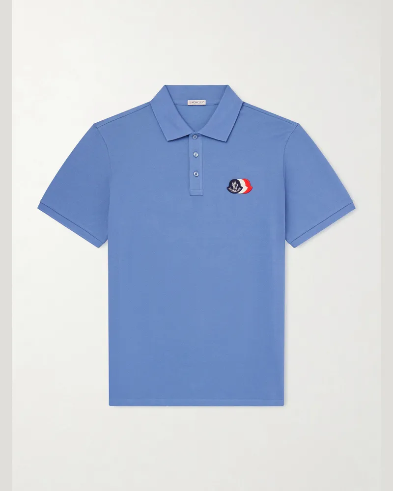 Moncler Logo-Appliquéd Cotton-Piqué Polo Shirt Blue