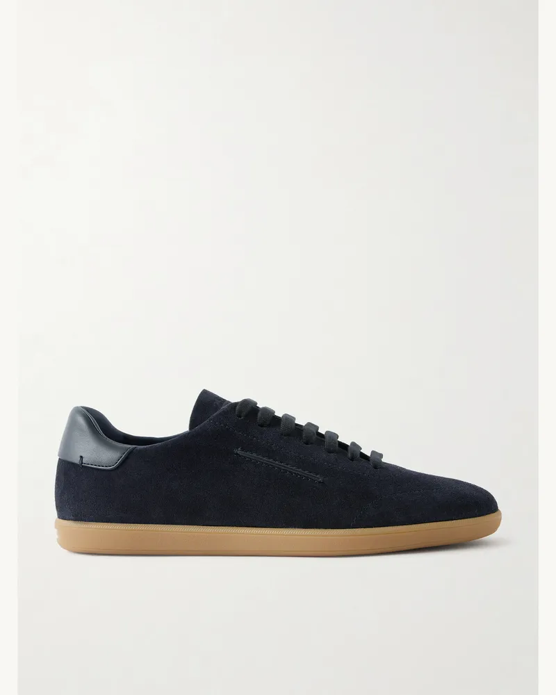 Ermenegildo Zegna 232 Leather-Trimmed Suede Sneakers Blue