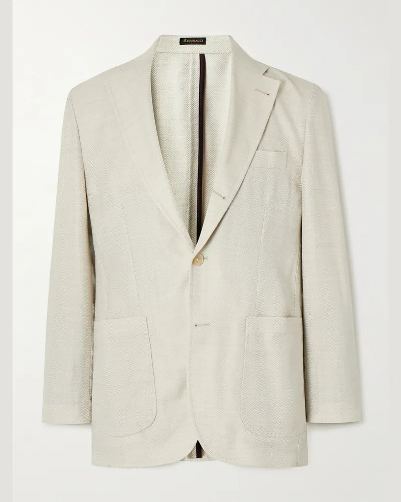 Rubinacci Herringbone Wool, Silk and Linen-Blend Suit Jacket Neutrals