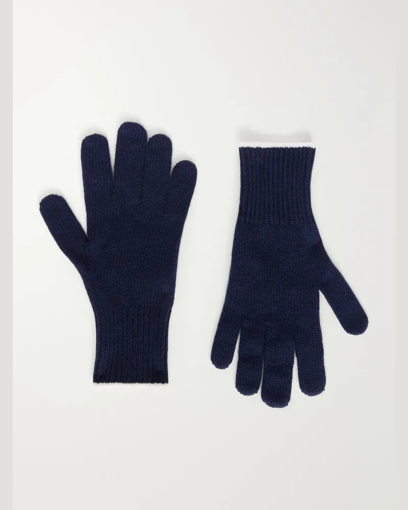Brunello Cucinelli Ribbed Cashmere Gloves Blue