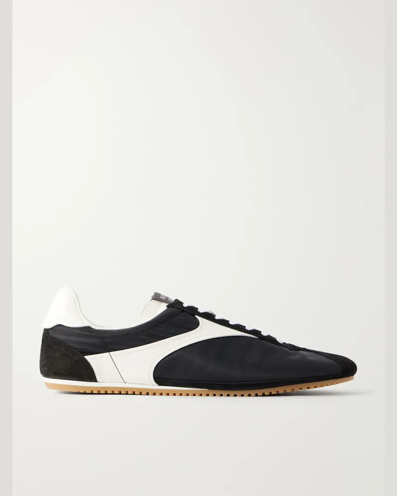 Bottega Veneta Shot Suede and Leather-Trimmed Twill Sneakers Black