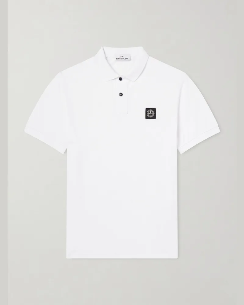 Stone Island Stretch Cotton-Blend Piqué Polo Shirt White