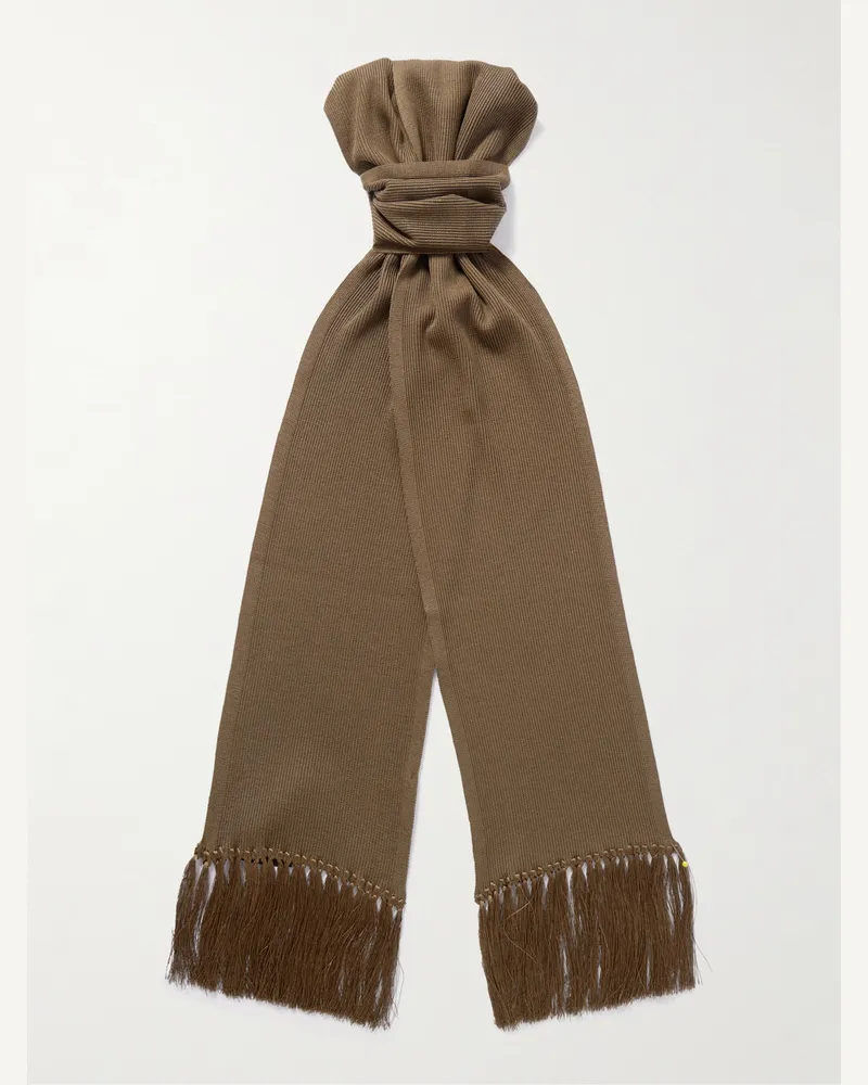 Tom Ford Tasselled Ribbed Silk-Blend Scarf Brown