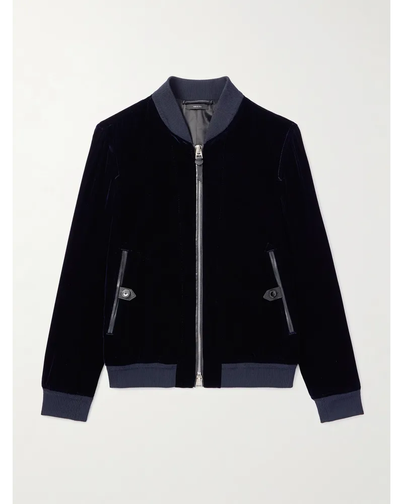 Tom Ford Bomberjacke aus Samt mit Besatz aus vollnarbigem Leder Blau