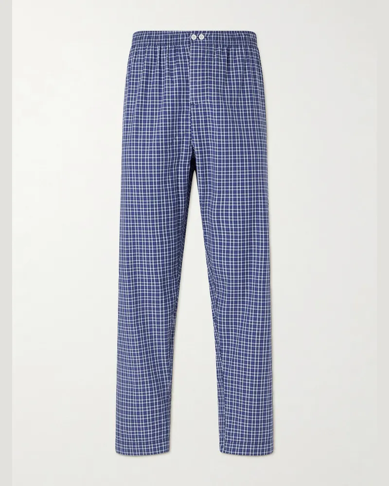 TEKLA Straight-Leg Checked Organic Cotton-Poplin Pyjama Trousers Blue