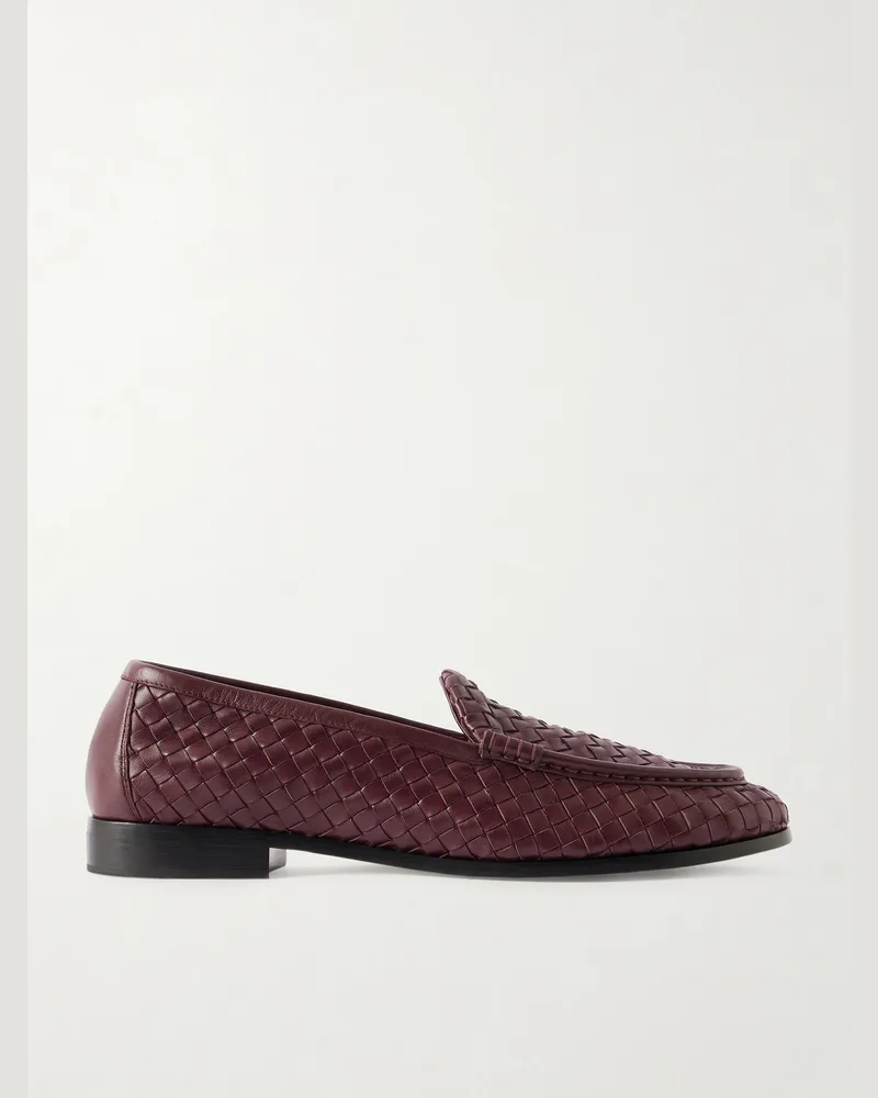 Bottega Veneta Silenzio Intrecciato Leather Loafers Burgundy
