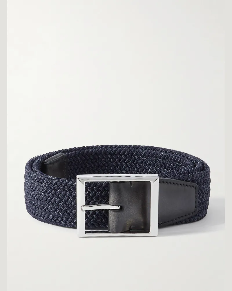 Berluti 3.5cm Venezia Leather-Trimmed Woven Cord Belt Blue