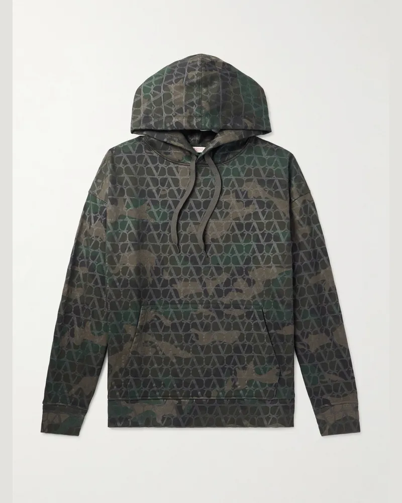 Valentino Garavani Hoodie aus Jersey aus einer Baumwollmischung mit Camouflage-Print Grün