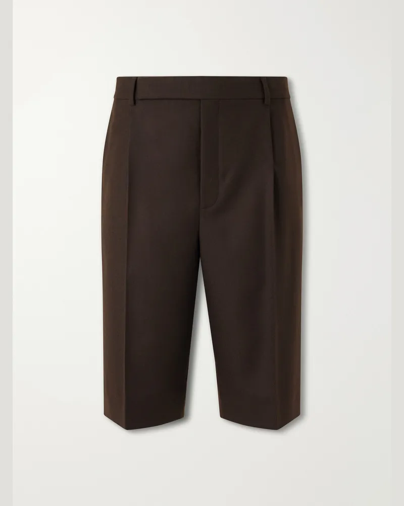 Saint Laurent Straight-Leg Wool Shorts Brown
