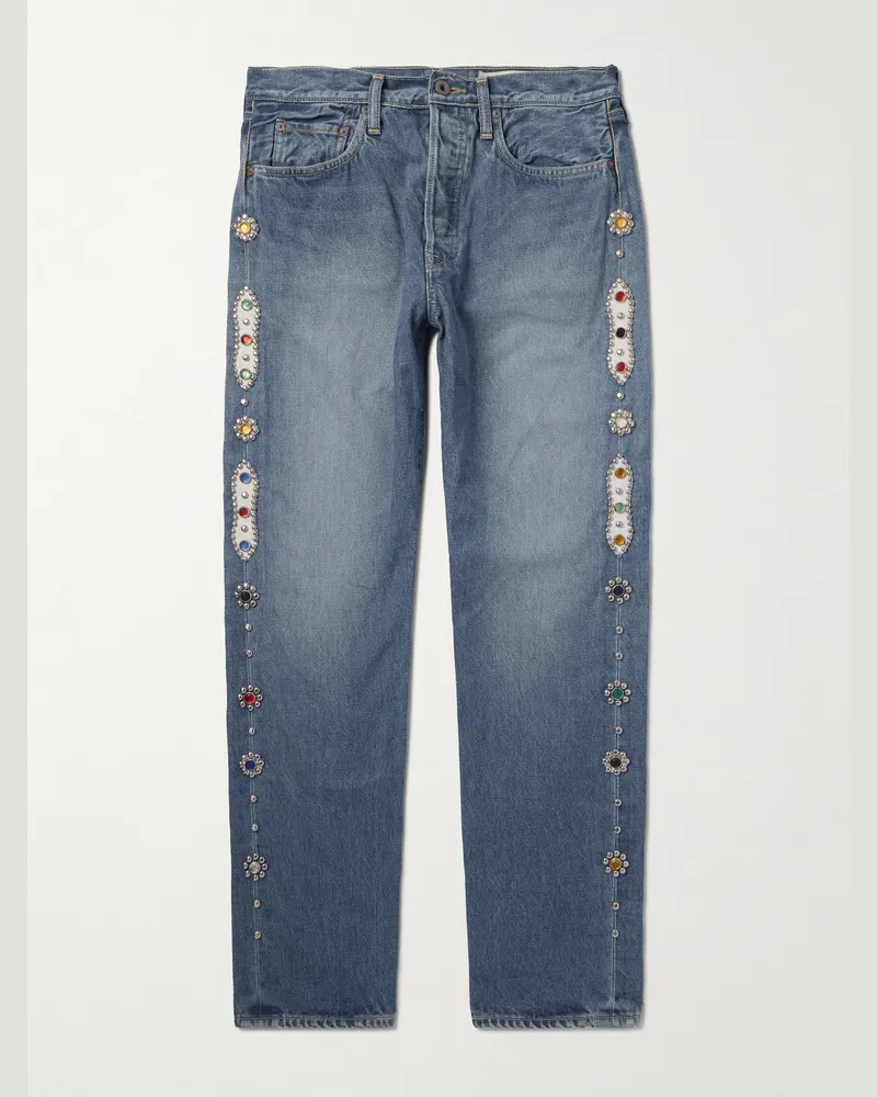 KAPITAL Monkey Cisco gerade geschnittene Jeans mit Lederbesatz und Verzierungen Blau