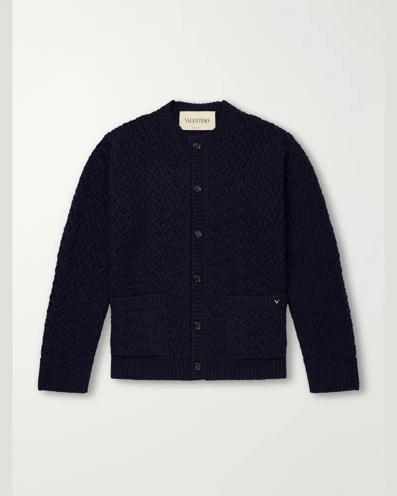 Valentino Garavani Wool and Cashmere-Blend Cardigan Blue