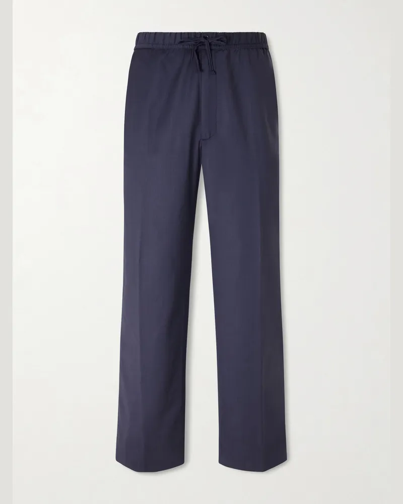 Officine Generale Nilson Wide-Leg Virgin Wool Drawstring Suit Trousers Blue
