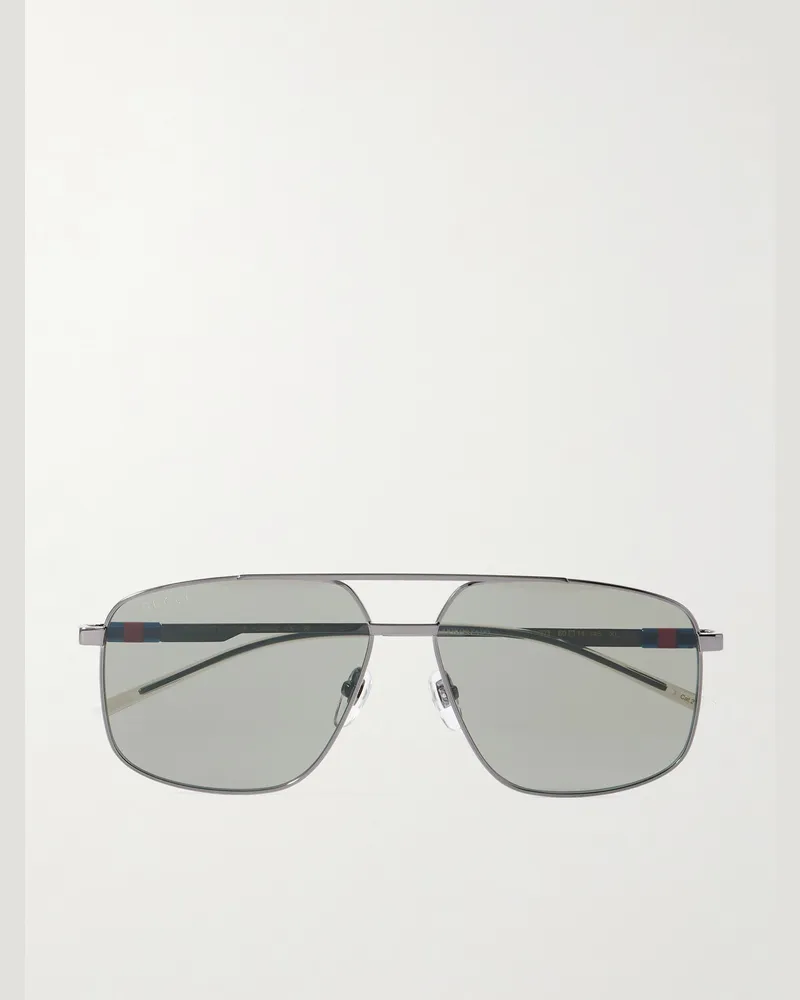 Gucci Navigator stahlgraue Pilotensonnenbrille mit Logoprint Schwarz