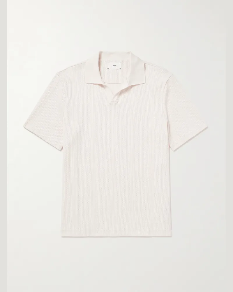 MR P. Jonny Open-Collar Pointelle-Knit Cotton Polo Shirt Neutrals