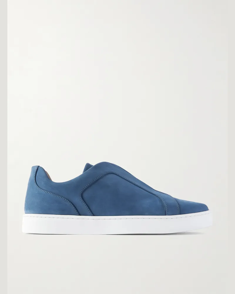 Manolo Blahnik Agilio Slip-ons aus Nubukleder Blau