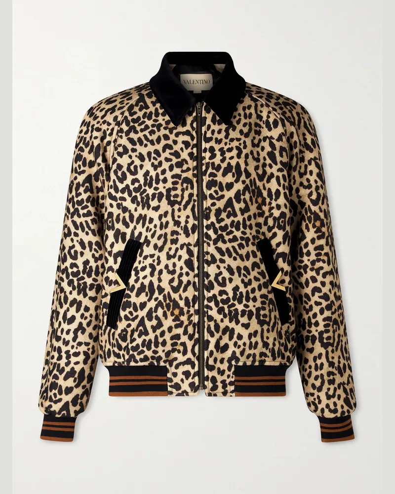 Valentino Garavani Bomberjacke aus Woll-Twill mit Leopardenprint Braun