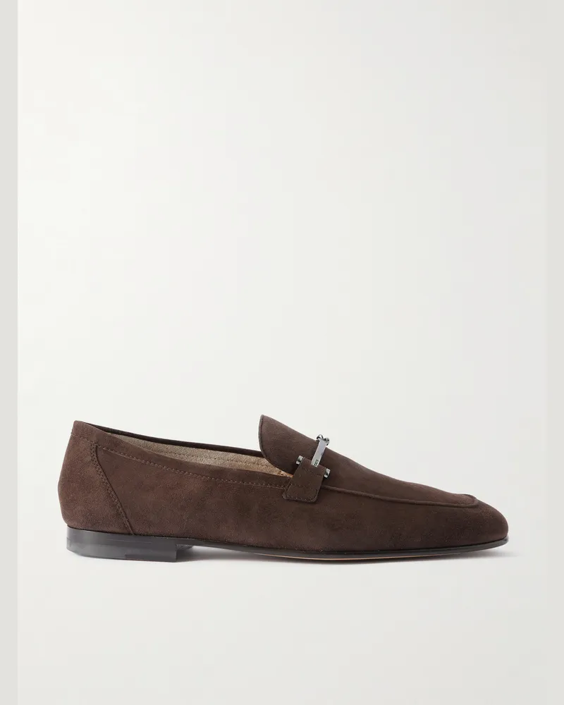 TOD'S Loafers aus Veloursleder mit „Horsebit“-Detail Braun
