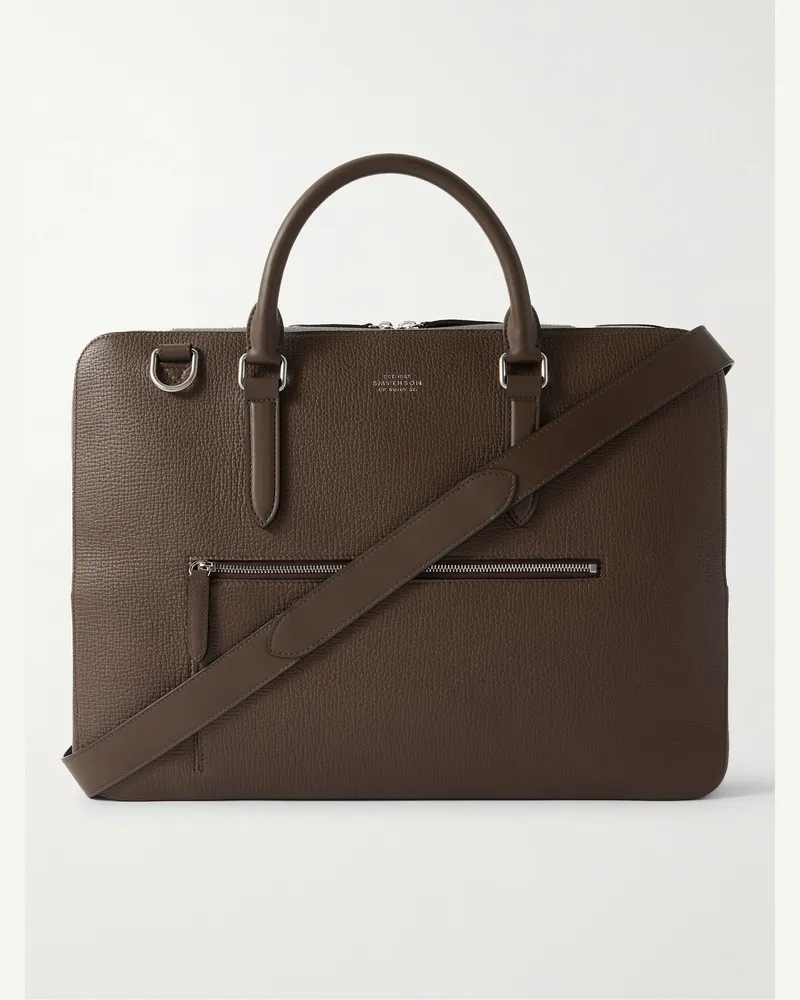 Smythson Full-Grain Leather Briefcase Brown