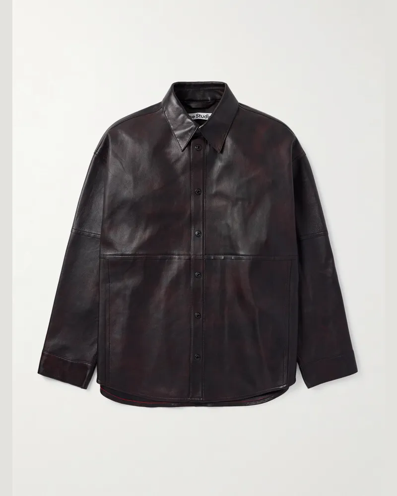 Acne Studios Laraw Oversized Leather Shirt Jacket Burgundy
