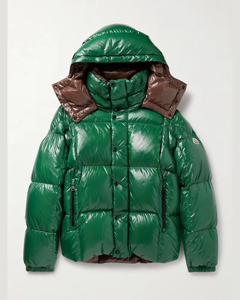 Moncler Parana Daunenjacke aus gestepptem Nylon mit Kapuze und Logoapplikation Grün