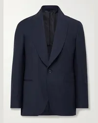 De Petrillo Schmal geschnittene Smokingjacke aus einer Schurwoll-Mohairmischung mit Schalkragen Blau