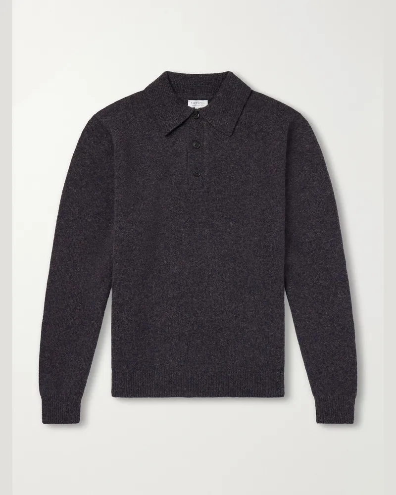Sunspel Wool Polo Shirt Blue