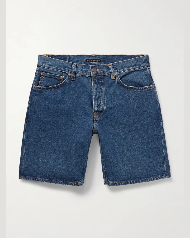 Nudie Jeans Seth gerade geschnittene Jeansshorts aus Bio-Stonewashed-Denim Blau