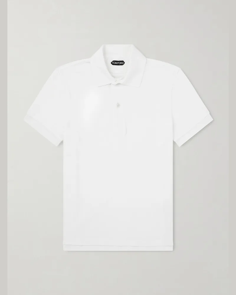 Tom Ford Schmal geschnittenes Polohemd aus Frottee aus einer Baumwollmischung Weiß